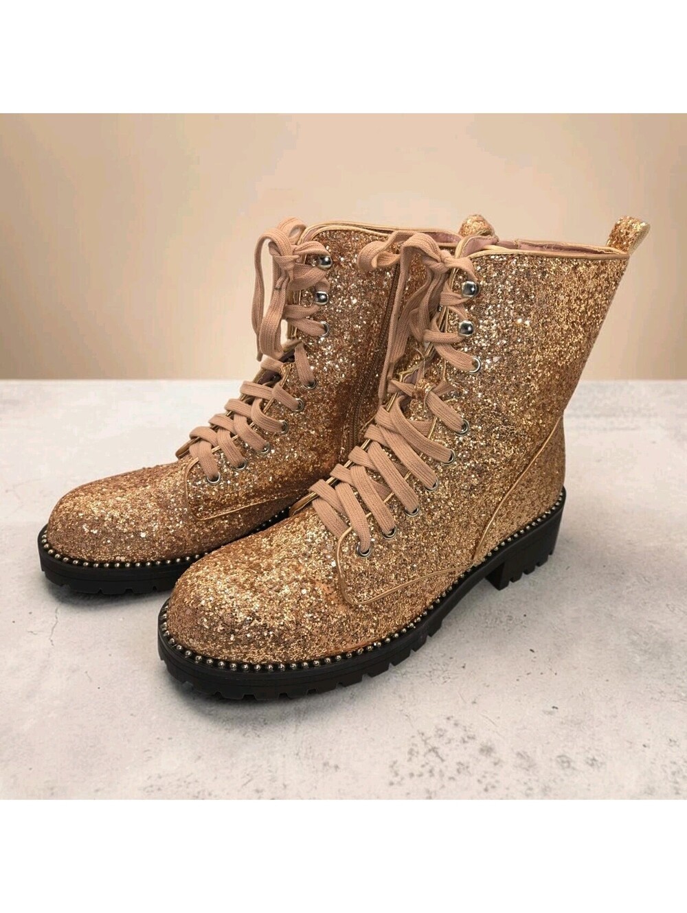 PORTLAND by Portland Boot Company Women's Pink Glitter Combat Boots Sz 10 M